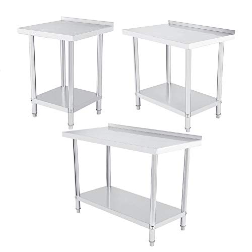 2FT/3FT/4FT Mesa de trabajo de cocina de acero inoxidable para bricolaje, mesa de trabajo profesional con borde de 2 estantes, mesa de trabajo de preparación para cocina y garaje 91X61CM