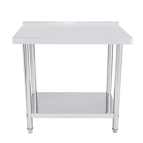 2FT/3FT/4FT Mesa de trabajo de cocina de acero inoxidable para bricolaje, mesa de trabajo profesional con borde de 2 estantes, mesa de trabajo de preparación para cocina y garaje 91X61CM