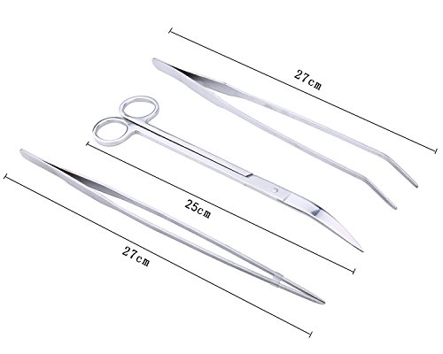 3 en 1 Acero Inoxidable Aquarium Tank Pinzas Tijeras Espátula Juego de herramientas para Acuario Plantas