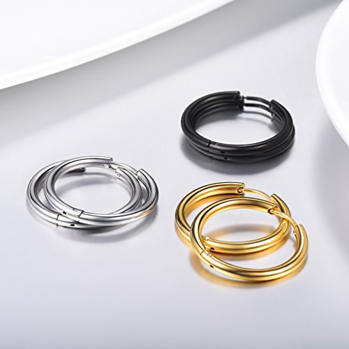 3 Piezas de Conjunto de Pendientes de Aro para Mujer 20mm Dorado Negro Plateado