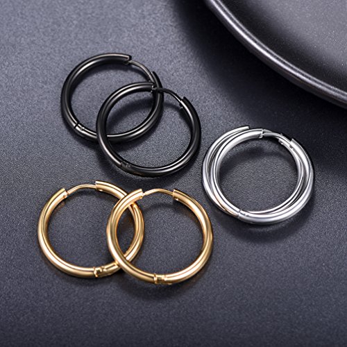 3 Piezas de Conjunto de Pendientes de Aro para Mujer 20mm Dorado Negro Plateado