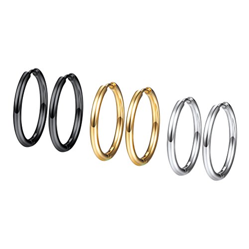 3 Piezas de Conjunto de Pendientes de Aro para Mujer 20mm Dorado Negro Plateado