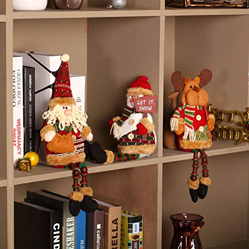 3 Piezas de Papá Noel Muñeco de Nieve Reno Sentado de Navidad Adorno de Navidad Piernas Largas Adornos de Mesa Chimenea Decoración Figurines de Navidad de Felpa (Santa Claus, Muñeco de Nieve, Alce)