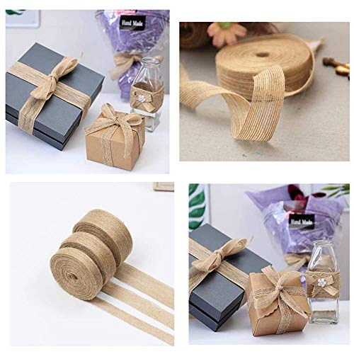 3 Rollos Cinta de Arpillera Natural, Cinta de Artesanía de Arpillera de Yute, para Manualidades de Bricolaje, Bodas, Decoración Del Hogar para Fiestas, Envoltura de Ramo de Regalo