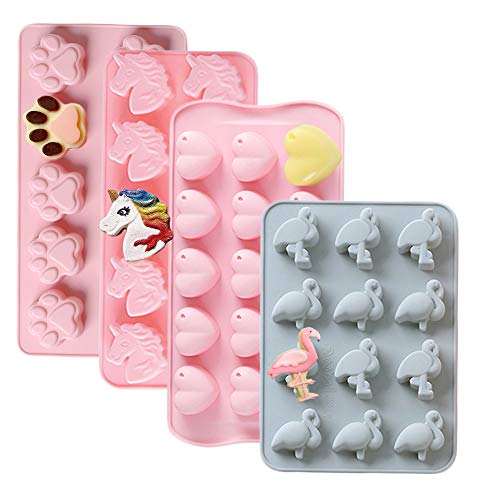 4 Moldes de silicona para de chocolate, Bandeja de hielo para molde de fiesta para niños y hornear, tartas, muffins, jabones, gelatina, mousses Decoración de pastel de taza de mantequilla de maní