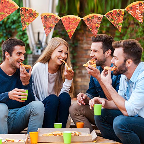4 Piezas Banderas de Foto de Pizza Banderín de Pizza Decoración Temática de Fiesta de Pizza para Fiesta Cumpleaños Baby Shower, Pre Ensamblado