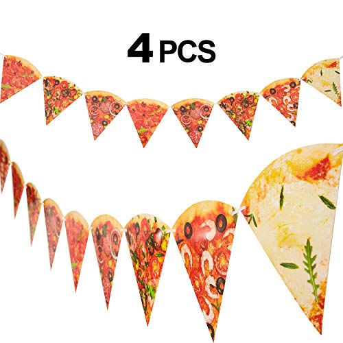 4 Piezas Banderas de Foto de Pizza Banderín de Pizza Decoración Temática de Fiesta de Pizza para Fiesta Cumpleaños Baby Shower, Pre Ensamblado
