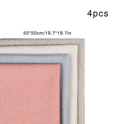 4 piezas de tela de lino natural para confección, tela de lino de 50 cm para tapicería, manteles o decoración de macetas, 4 colores
