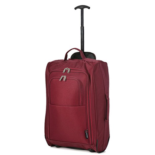 5 Cities Set of 2 Super Lightweight Cabin Approved Luggage Travel Wheely Suitcase Wheeled Bags Bag Juego de maletas 55 centimeters 42 Rojo (Wine)