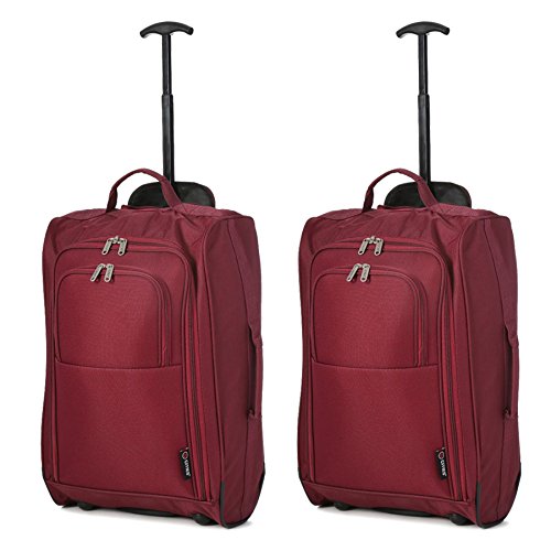 5 Cities Set of 2 Super Lightweight Cabin Approved Luggage Travel Wheely Suitcase Wheeled Bags Bag Juego de maletas 55 centimeters 42 Rojo (Wine)