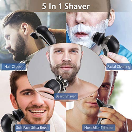 5 en 1 Afeitadora eléctrica para Hombres, Impermeable Broche del pelo Con Cinco cabezas flotantes Barbero Nariz Oído Cepillo de limpieza facial Calvo Afeitadora de cabeza