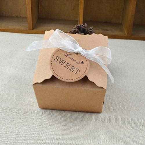50 Piezas Papel Kraft Caja de Regalo Dulces Regalos Cajas Para el Presente del Banquete de Boda Embalaje Favor Regalo Dulces Marrón (Hilo de gasa)