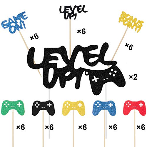 50 Piezas Toppers de Pastel Nivel Superior de Videojuegos Topper de Pastel de Juguete de Video, Topper de Pastel de Fiesta de Juguete Tema para Decoración de Fiesta de Cumpleaños Temáticas de Juegos