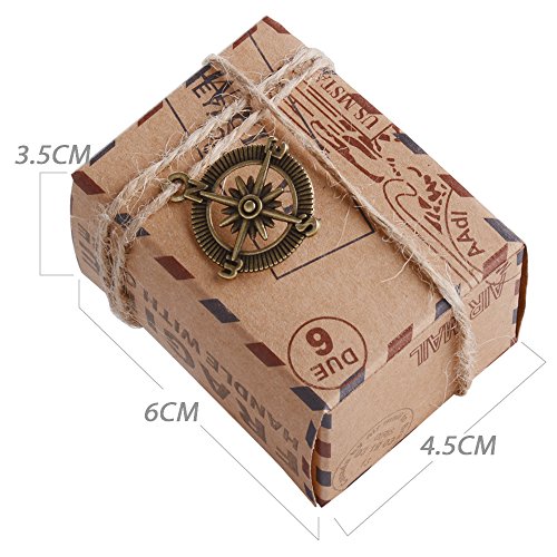 50pcs Cajas de Papel Kraft de Caramelo Dulces Bautizo Bombones Regalos Recuerdos Detalles para Invitados de Boda Fiesta Comunion Graduación Decoración Favor Boda