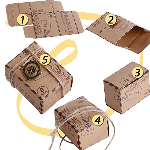 50pcs Cajas de Papel Kraft de Caramelo Dulces Bautizo Bombones Regalos Recuerdos Detalles para Invitados de Boda Fiesta Comunion Graduación Decoración Favor Boda