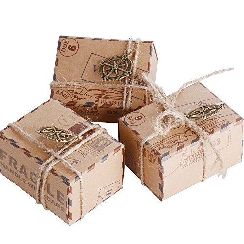50pcs Cajas de Papel Kraft de Caramelo Dulces Bautizo Bombones Regalos Recuerdos Detalles para Invitados de Boda Fiesta Comunion Graduación Decoración Favor Boda