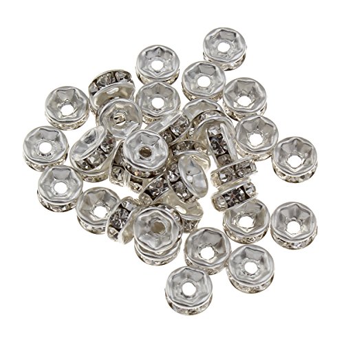 50stk Cristal Brillantes Rondell Spacer Metal Perlas con Crystal Rhinestone 6 mm Plata Color Transparente R41