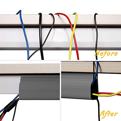 6 paquetes de cables de pista, 246 cm en total, bandeja de administración de cables debajo del escritorio con cinta adhesiva, cubierta de cable, corrector para escritorios, oficinas y cocinas (gris)