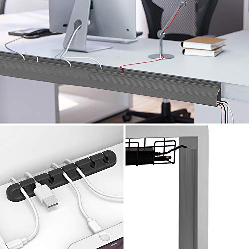 6 paquetes de cables de pista, 246 cm en total, bandeja de administración de cables debajo del escritorio con cinta adhesiva, cubierta de cable, corrector para escritorios, oficinas y cocinas (gris)