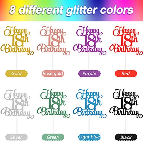 8 Piezas Topper de Tarta de Cumpleaños de 18 Años Brillantes Adornos de Tartas de Happy 18th Birthday Coloridos Palillos de Magdalena para Decoración de Pastel de Fiesta de Cumpleaños, 8 Colores
