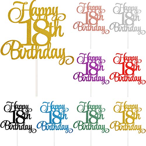 8 Piezas Topper de Tarta de Cumpleaños de 18 Años Brillantes Adornos de Tartas de Happy 18th Birthday Coloridos Palillos de Magdalena para Decoración de Pastel de Fiesta de Cumpleaños, 8 Colores