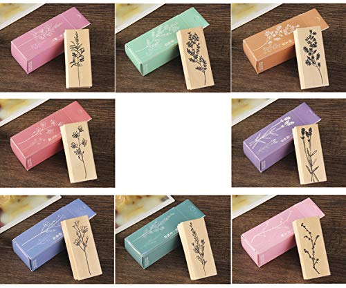 8pcs sello de goma de madera de gran tamaño DIY Diario Scrapbook Stamp Set Fresh Nature Flower Plants Patrones para hacer tarjetas, manualidades, suministros de scrapbooking