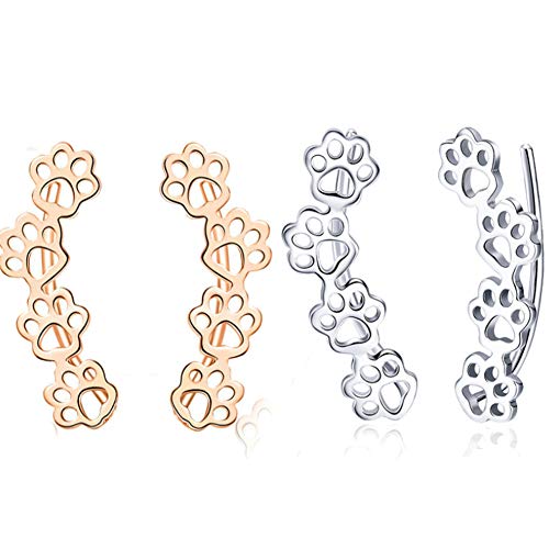 925 Aretes de plata esterlina Cute Pet Cat and Dog Footprints Crawler Climber Earrings Joyas hipoalergénicas Lady Best Gift Girl Hija Madre-gold-One size