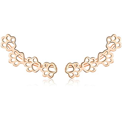 925 Aretes de plata esterlina Cute Pet Cat and Dog Footprints Crawler Climber Earrings Joyas hipoalergénicas Lady Best Gift Girl Hija Madre-gold-One size