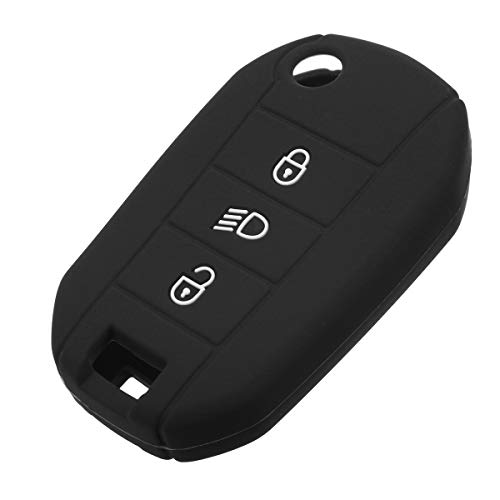 AAlamor Silicona Coche Llave Funda Protector Remoto Mando A Distancia para Peugeot 3008 208 308 - Negro