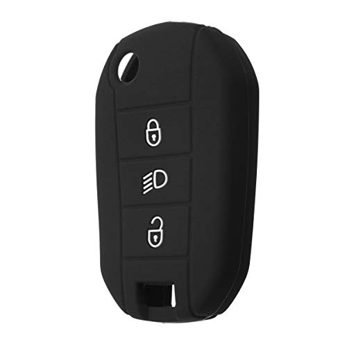 AAlamor Silicona Coche Llave Funda Protector Remoto Mando A Distancia para Peugeot 3008 208 308 - Negro