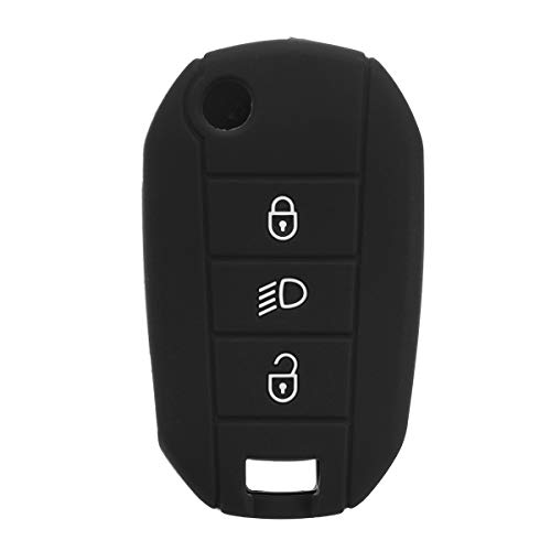 AAlamor Silicona Coche Llave Funda Protector Remoto Mando A Distancia para Peugeot 3008 208 308 - Negro