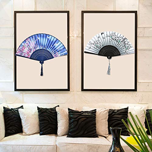 Abanicos Plegables,2 Piezas Abanicos de Mano Plegable Seda de Bambú Abanicos para Fiestas Regalos de Boda Decoración de Bricolaje Color