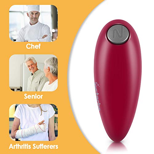 Abrelatas eléctricos, abrelatas de latas eléctrico sin mano, abrelatas de cocina de restaurante, diseño ergonómico, libre de trabajo manual para Artritis Senior Home Gadget (rojo)