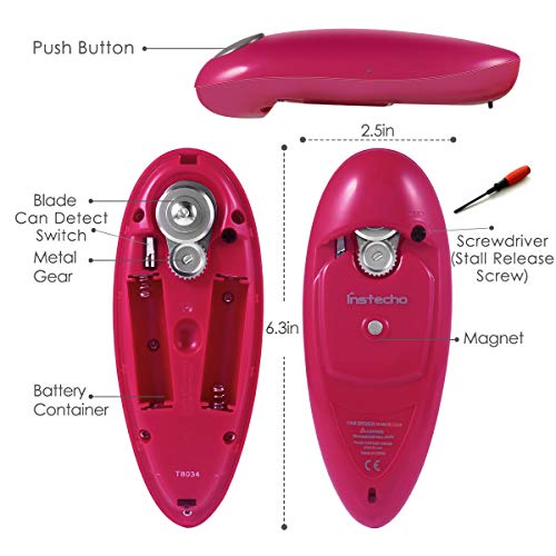 Abrelatas eléctricos, abrelatas de latas eléctrico sin mano, abrelatas de cocina de restaurante, diseño ergonómico, libre de trabajo manual para Artritis Senior Home Gadget (rojo)