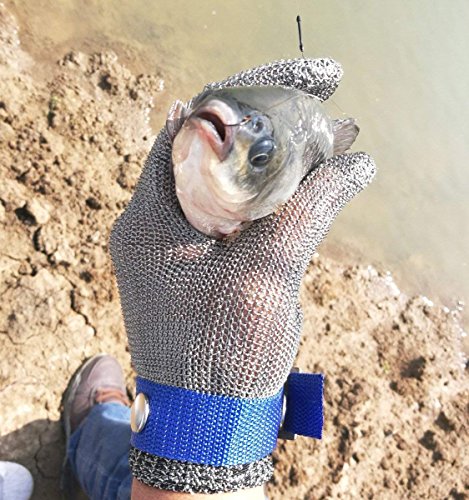 ACCE Guantes Anticorte Seguridad Corte Prueba puñalada Resistente Acero Inoxidable de Malla metálica Carnicero Guante de Color Azul Nivel 5 (M)