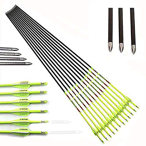 ACCMOS Tiro al Arco Eje de Flecha de Carbono Puro de 31Pulgadas Espinazo 400 500 600 700 800 900 1000 ID 4,2 mm para Arco Compuesto Arcos Recurvos Caza Disparo (12pcs, Spine 400)