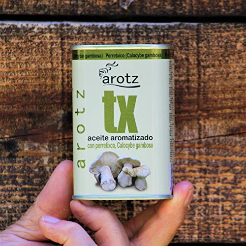 Aceite aroma de perretxico. Lata de aceite aromatizado 200ml. Acompaña cualquier plato y otórgale ese toque exclusivo de alto nivel culinario. Aceite con un aroma de Calocybe Gambosa.