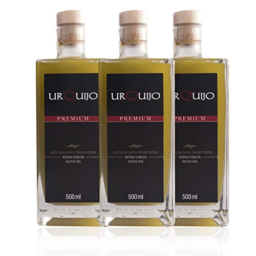 Aceite de Oliva Virgen Extra Urquijo Premium - Sin Filtrar - PACK 3 BOTELLAS de Cristal 500 ml