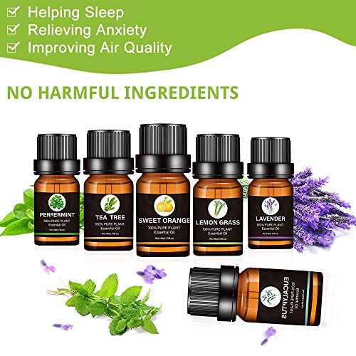 Aceites Esenciales,Aceites Esenciales Para Humidificador,Essential Oils Set,Natural Puro Aceite Esencial Lavanda,Eucalipto,Arbol del te,Lemongrass,Naranja Dulce,Menta para Aromaterapia