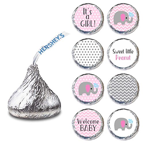 Adorebynat Party Decorations - EU Las etiquetas elefante del bebé de los besos de Hershey chocolate S - Candy Baby shower etiqueta - conjunto de 240