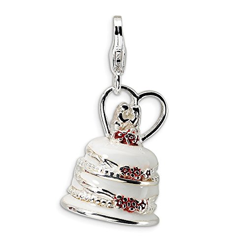 Adornica Diamonds 925 Sterling Silver 3-d esmaltado Torta de Boda con Corchete de la Langosta Charm