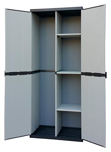 Adventa - Armario escobero de Resina con 2 Puertas, estantes Regulables (Interior/Exterior), Gris Negro, 68 x 39,5 x 168 cm