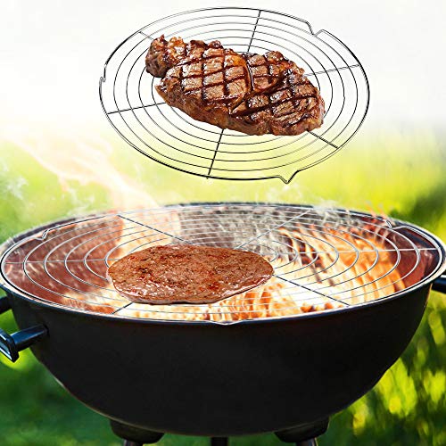 afdg Rejilla de Enfriamiento de Acero Inoxidable, 2 Piezas Rejilla de Enfriamiento Redonda, Rejilla Enfriadora Repostería para Pan, Pasteles, Barbacoa, Cocina Casera y Comedo (Plata y Negro)