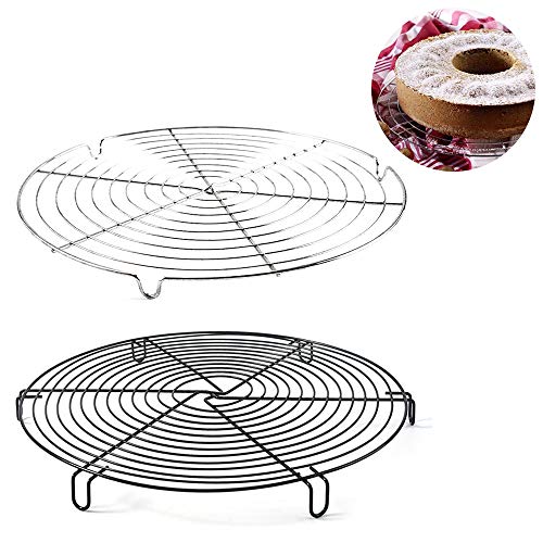 afdg Rejilla de Enfriamiento de Acero Inoxidable, 2 Piezas Rejilla de Enfriamiento Redonda, Rejilla Enfriadora Repostería para Pan, Pasteles, Barbacoa, Cocina Casera y Comedo (Plata y Negro)
