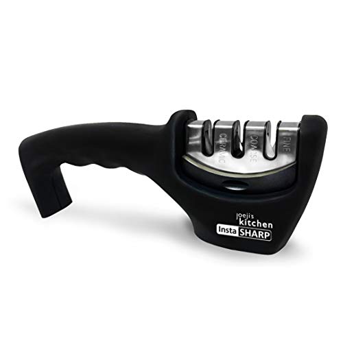 Afilador de cuchillos con 3 etapas de afilado | Afilador de cuchillos profesional con piedra de cerámica, placas de carburo de tungsteno y varillas de diamante | Afilador de cuchillos inteligente