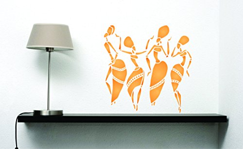 African Dancers Stencil - 16.5 x 16.5 inch (M) - Reusable Women Lady Dancers Ethnic Tribal Wall Stencils for Painting
