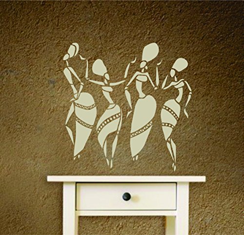 African Dancers Stencil - 16.5 x 16.5 inch (M) - Reusable Women Lady Dancers Ethnic Tribal Wall Stencils for Painting