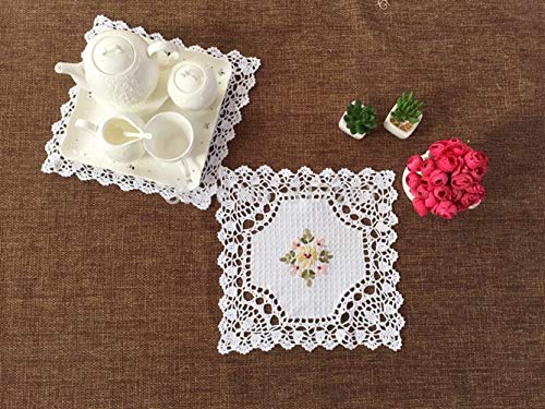 AGNN 32cm Plaza 6 de Pic/Lot pañales for decoración de la Tabla Tabla de Cena del cordón de Malla for Cubrir Toalla Coaster cojín Bordado Flor del cojín (Color : White)
