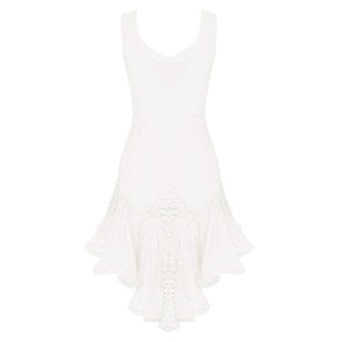 Agoky Vestido de Baile Latino para Mujer Vestido Encaje de Danza Flamenco Tango Salsa Rumba con Volantes Traje Baile de Salón Bailarina Fiesta Blanco Small