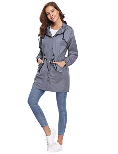 Aibrou Chaqueta Impermeable con Capucha para Mujer, Cazadora Ligera Impermeable al Aire Libre